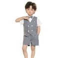 thumbnail image 1 of Boys Summer Little Gentlemen Outfits 3 Piece Wedding Dresswear Double-Breasted Vest Suspender Shorts Set with Bowtie 7-8 Years, Gray, 1 of 6
