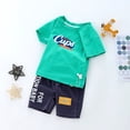 thumbnail image 1 of Boys' Summer New Solid Letter Round Neck Short Sleeve Set Trendy Cut T-shirt Shorts Casual Fashion Two Piece Set, 1 of 5