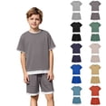 thumbnail image 1 of Boys Summer Outfit Short Sleeve Looes Top and Elastic Waist Shorts with Pockets Boys Beach Outfit Boys Two Piece Set Size 3-13 Years, 1 of 4