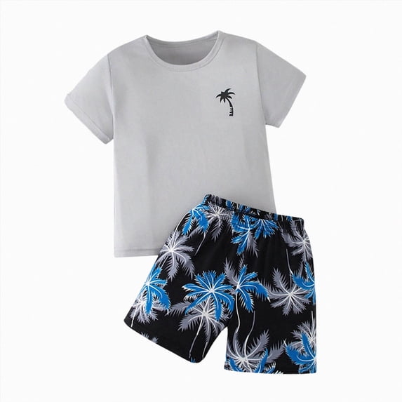 Boys Summer Outfits 2 Piece Clothing Set Tropical Short Sleeve T Shirt and Shorts Set Beach Vacation Clothes
