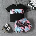 thumbnail image 1 of Boys Summer Outfits 2 Piece Crew Neck Hawaii Floral Print Short Sleeve T Shirt Tops And Shorts for Casual Baby Boys' Clothing Sets Black 9 Months-12 Months, 1 of 4