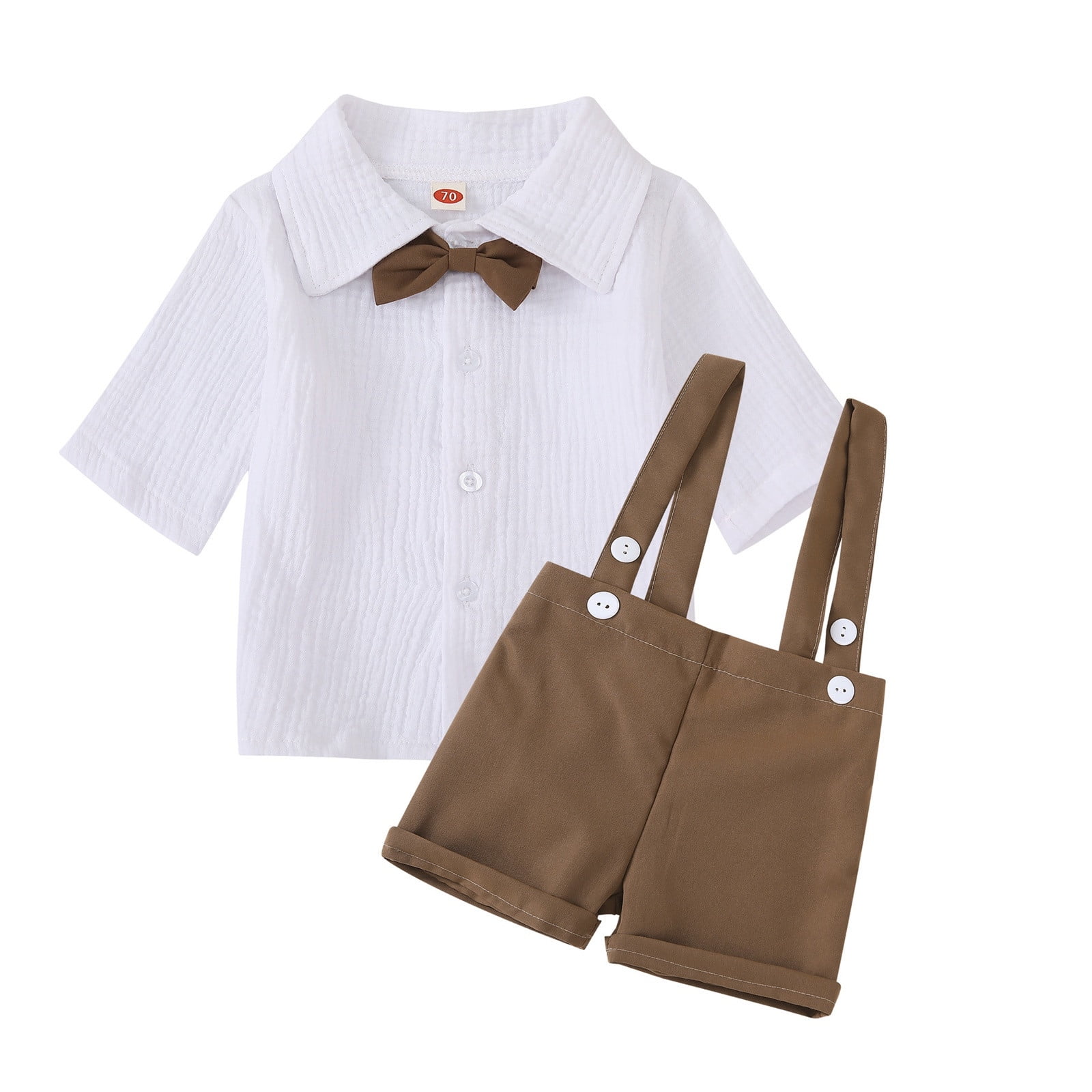 Boys Summer Outfits 2 Piece Solid Print Bowtie Lapel Short Sleeve Shirt ...