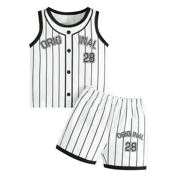 Outfit Boy Kids Baby Boys New Striped Letter Baseball Prints Sleeveless T Shirt and Shorts Two Piece Set Baby Outfits Black 2 Years-3 Years