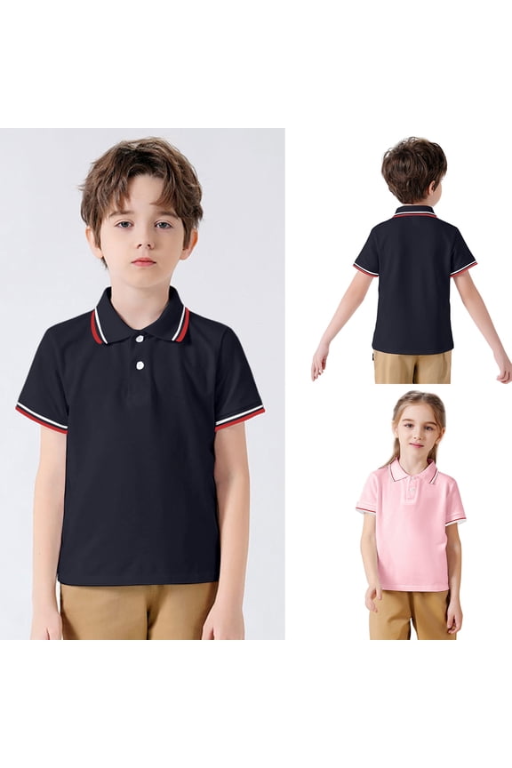 Boys Summer Outfits Boys Solid Polo Short Sleeve and Shorts Classic Cotton Set Boys' Clothing Sets Navy 2-3 Years