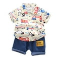 thumbnail image 1 of Boys Summer Outfits Cartoon Car Prints Toddler Summer Short Sleeve Lapel Shirt and Shorts 2Pcs Thin Breathable Outfit Baby Outfits Boy Yellow 2 Years-3 Years, 1 of 4