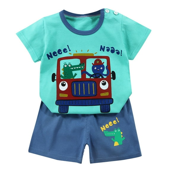 Boys Summer Outfits Summer Cotton Dog Print Short Sleeve T Shirt and Shorts for Kids Toddler Outdoor Adventure Wear Baby Outfits F 3 Years-4 Years