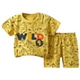thumbnail image 1 of Boys Summer Outfits Kids Boys Girls Summer Cartoon Printed Short Sleeved Tops and Shorts 2Pc Suit Girl Outfits Yellow 3 Months-9 Months, 1 of 3