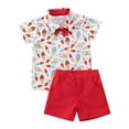 thumbnail image 1 of Boys Summer Outfits Kids Short Sleeve Independence Day 4Th of July Prints T Shirt Tops Shorts Child Kids Gentleman Outfits Baby Outfits Boy Red 18 Months-24 Months, 1 of 7