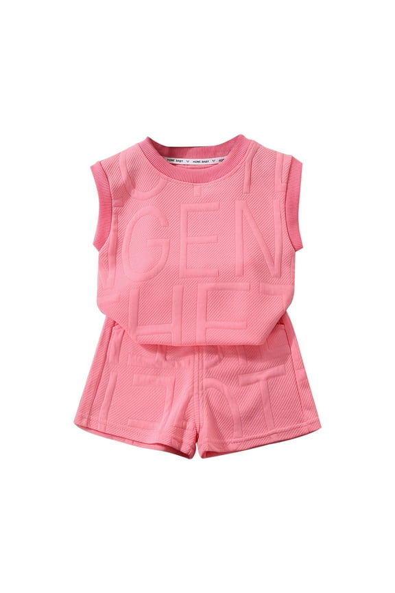 Boys Summer Outfits Summer Kids Solid Color Sleeveless Vest Tops and Shorts Loose Breathable Lightweight Bundle Deal Baby Boy Outfits Pink 3 Years-4 Years