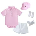 thumbnail image 1 of Boys Summer Outfits Party Romper Shorts Hat Socks Shoes 5 Piece Set Little Gentlemen Boys Clothes Pink 18 Months-24 Months, 1 of 7