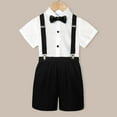 thumbnail image 1 of Boys Summer Outfits Set British Style Short Sleeve Shirt Shorts Suspenders Bow Tie 4PC Children Suit for Performance, 1 of 3