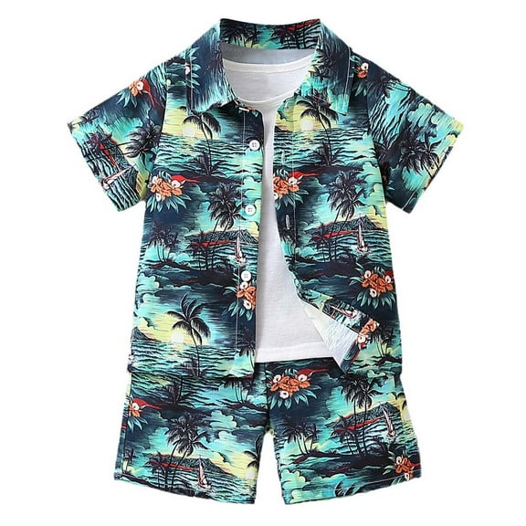 Little Boys Summer Outfits Sets Casual Beach Short Sleeve Shirt Shorts Two Piece Set Boys for Kids Size 6-7T