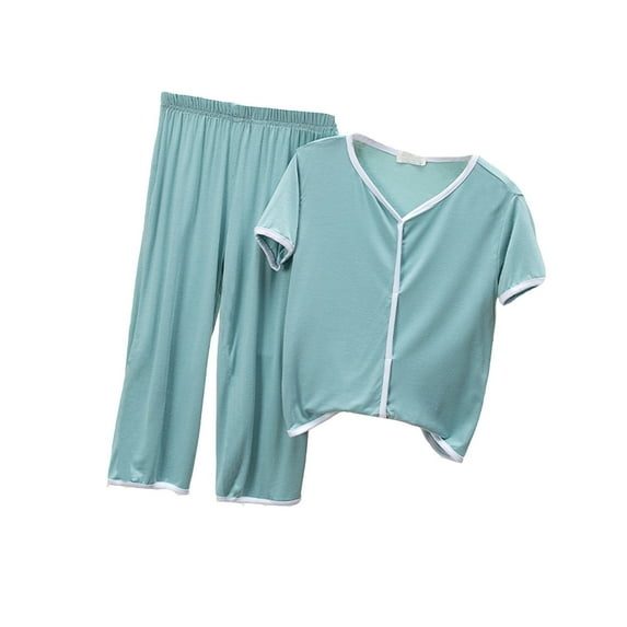 Boys Summer Outfits Short Sleeve Shirt Pants Set Summer Solid Color Home Wear Outwear Suit Clothes Boys Mint Green 5 Years-6 Years
