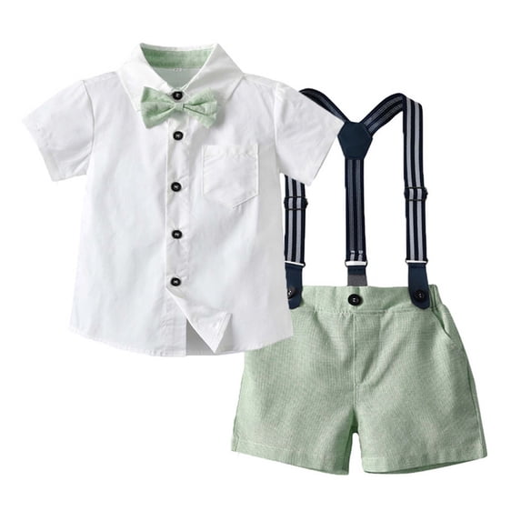 Boys Summer Outfits Short Sleeve Shirt and Suspender Shorts Set Sizes 3 Years