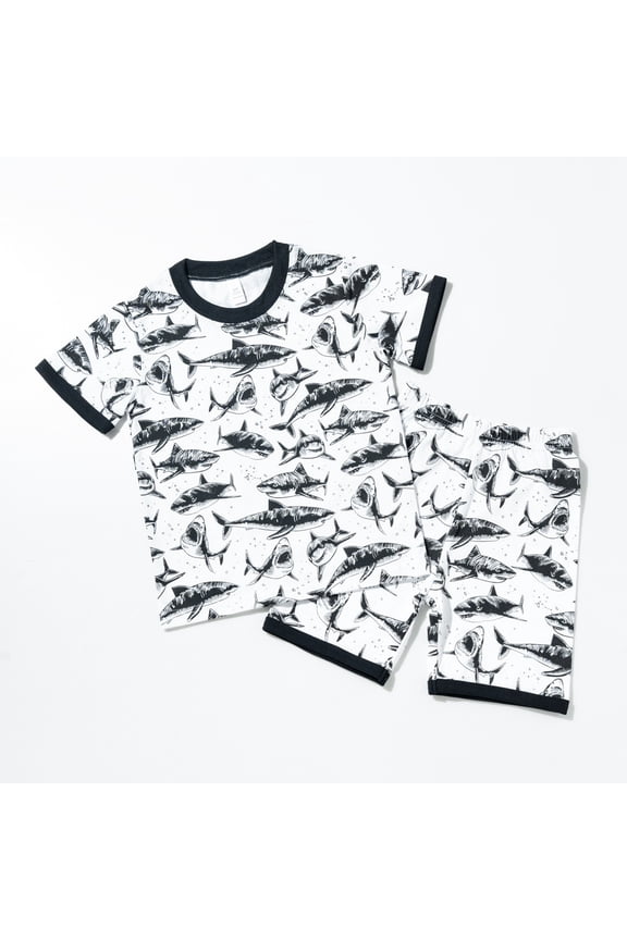 Boys Summer Outfits Size 2-3Y Crew Short Sleeve Cartoon Dino Print Top with Shorts Kids Summer School Outdoor Set Boys' Clothing Sets