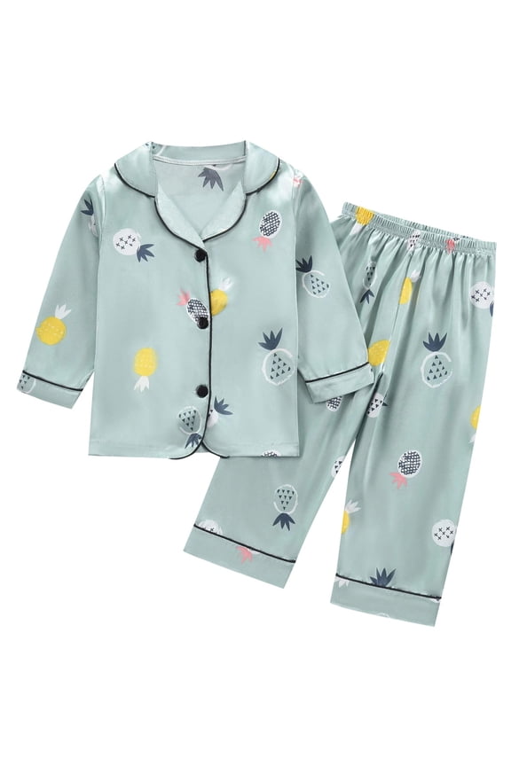 Boys Summer Outfits Size 3-4Y Kids Pineapple Print Long Sleeve Collared T Shirt Pants Loungewear Outfit Toddler Clothes for Boys