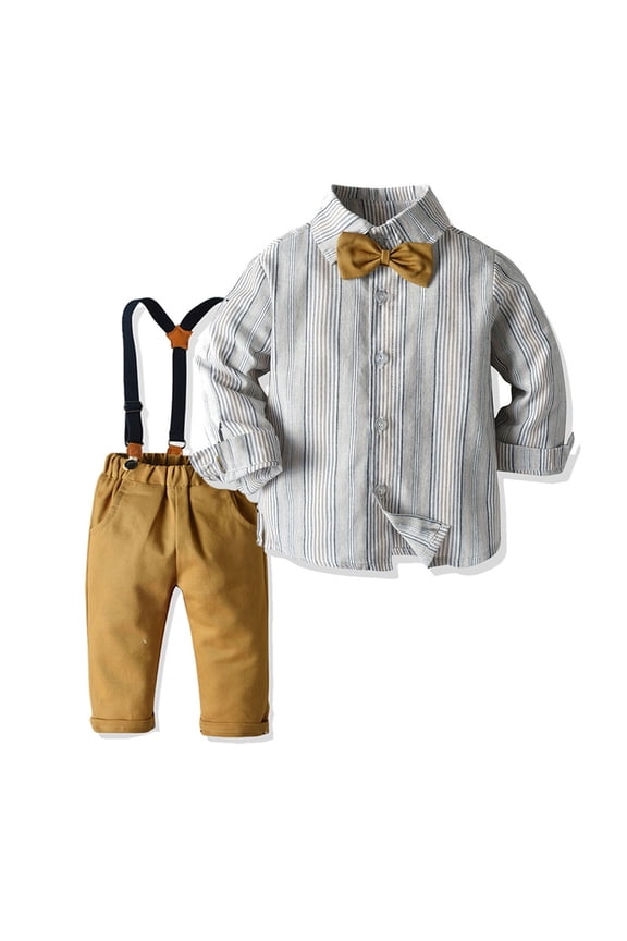Boys Summer Outfits Size 3-4Y Kids Plaid Long Sleeve Collared Shirt Suspenders Pants Two Piece Gentleman Outfit Toddler Boy Clothes