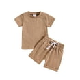 thumbnail image 1 of Boys Summer Outfits Solid Color Short Sleeve T Shirt Tops Shorts Kids 2Pc Set, 1 of 5