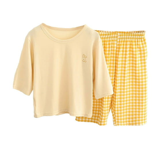 Boys Summer Outfits Summer 3 Quarter Sleeve Pajama Set Leisure Lightweight Loungewear Set Baby Boy Clothes Yellow 3 Years-4 Years