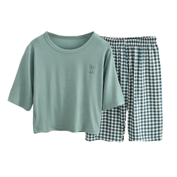 Boys Summer Outfits Summer 3 Quarter Sleeve Pajama Set Leisure Lightweight Loungewear Set Clothes Boys Army Green 3 Years-4 Years