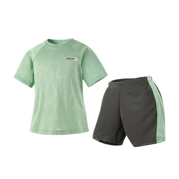 Boys Summer Outfits Summer Kid Short Sleeve Top Blouse Shorts Casual 2 Piece Outfit Outwear Clothes Boys Light Green 9 Years-10 Years