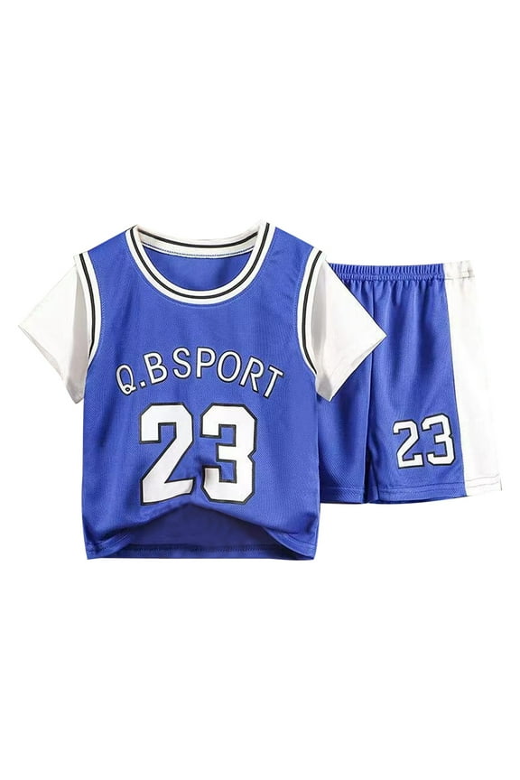 Boys Summer Outfits Summer Kids Thin Breathable Quick Dry Sports Suit Basketball Training Sweatsuit Tracksuit Outfit Boy Blue 13 Years-14 Years