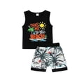 thumbnail image 1 of Boys Summer Outfits Toddler Summer Breathable Sleeveless Cartoon Letter Printed Vest Tops and Shorts Outfits Baby Outfits Boy Black 18 Months-24 Months, 1 of 5