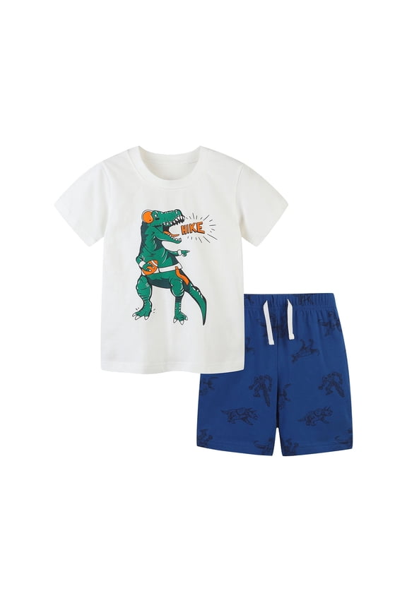 Boys Summer Outfits Tyrannosaurus Rex Print Top And Elastic Waist Shorts 2 Pcs Newborn Boy Outfits White 2-3 Years