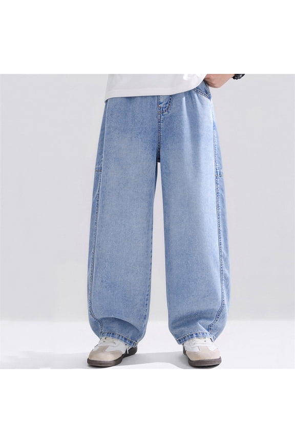 Boys Summer Pants Lightweight Loose Fit Long Denim Jeans Stylish Casual Trousers for Kids Fashionable Kids Pants 6-7 Years