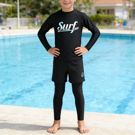 Boys' Summer Rash Guard Swimsuits for Kids Long Sleeve Tops & Pants Letter Print Swimsuit Set For Kid 3 Pieces Summer Beach Wear