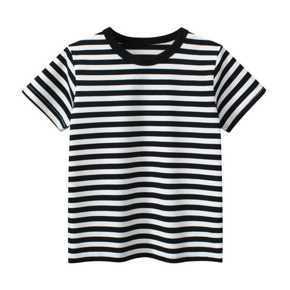 Auroural toddler Girls Shirts Size 5T Boys' Striped Summer Tops Round Neck Short Sleeved Striped T-Shirt Boy's Casual Versatile Top For Outdoor Wear Black 5-6 Years