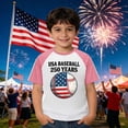 thumbnail image 1 of Boys Summer Short Sleeve Patriotic Print Casual Tee Shirts 250th Anniversary USA Patriotic 250 Years 4th July Baseball Print T-Shirt USA Independence Day Tee(Pink,4-5 Years), 1 of 3