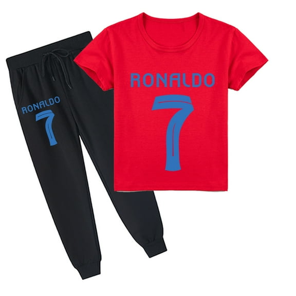 Boys' Summer Short Sleeve T-Shirt Pants Outfits Sets Cristiano Ronaldo Print Children's Sporty Casual Cool