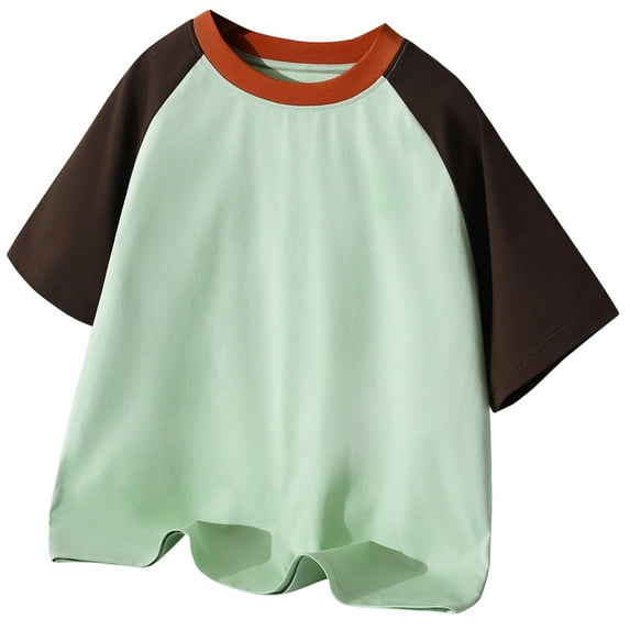 Boys Summer Short Sleeve Tshirts Casual Color Block Tees For Kids Comfortable Daily Wear Basic Top For Boys And Girls Age 3 14 Green Size 13-14T
