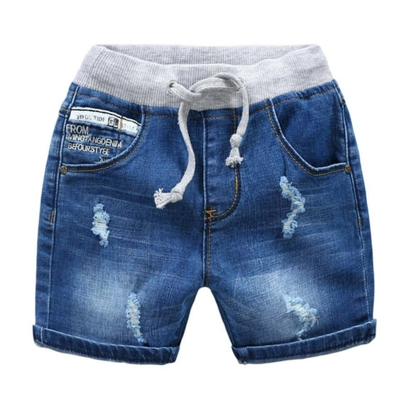 Boys Summer Shorts Casual Elastic Waist Embroidered Denim Five Pocket Cargo Shorts For Kids Comfortable Breathable Outdoor Play Kids Shorts Boys Clothes