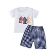 thumbnail image 1 of Boys Summer Shorts Sets Baby Toddler 6 12 18 24 Months 2T 3T 4T Short Sleeve O Neck Fish Embroidery Tops and Plaid Shorts Clothes Set, 1 of 9