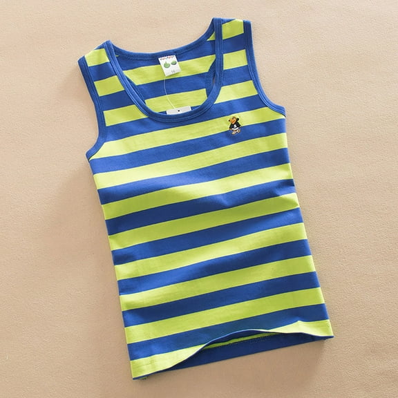 Boys Summer Tank Tops Rainbow Striped Sleeveless Shirt Comfortable Stretchy Wear For Kids Casual Boys Tops Green 10