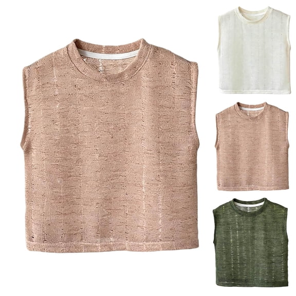 Boys Summer Vacation Tank Tops Beach Loose Fit Crewneck Sleeveless Tshirts Kids Mesh Breathable Soft Solid Color Camisole