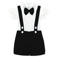 thumbnail image 1 of Boys Summer White Neck Short Sleeve Romper Solid Necktie Strap Shorts Set Party Birthday School Boys 2 Piece Set, 1 of 7