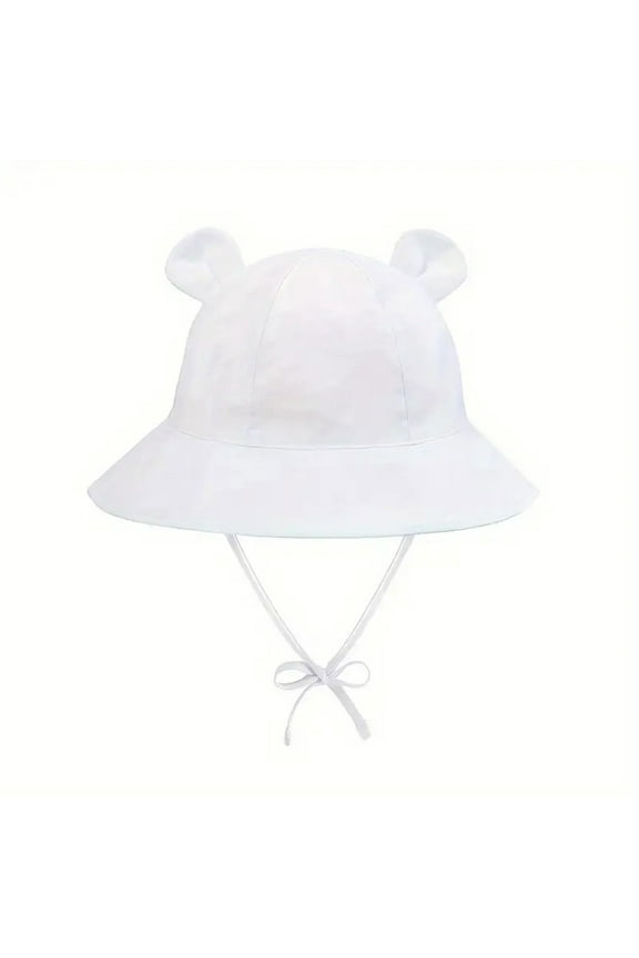 Boys Sun Hat Kids Boys and Girls Summer Outdoor Wide Brim Sun Hat with Adjustable Drawstring and Cartoon Bear Ears Toddler Summer Hat White 6 Months-12 Months