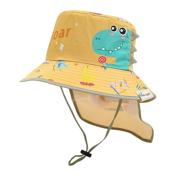 Boys Sun Hat Kids Boys Summer Cartoon Dinosaur Prints Bucket Hat with Back Neck Cover Quick Dry Outdoor Legionnaire Hat Baby Sun Hat Yellow 2 Years-8 Years