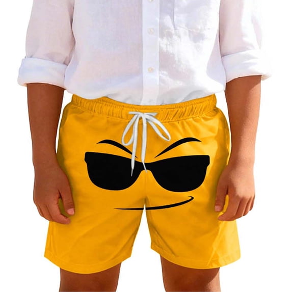 Boys Sunglasses Graphic Swim Trunks Orange Quick Dry Stretch Polyester Spandex Elastic Waist Adjustable Drawstring Kids Beach Pool Swimwear for 5-14 Years Old,Size 5 T