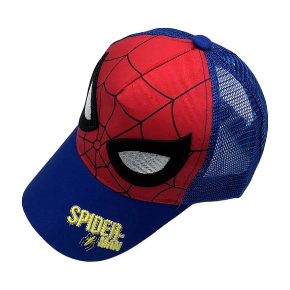 Boys Superhero Mesh Baseball Cap Cartoon 3D Plush Spider Figure Sunshade Peaked Hat Outdoor Travel Beach Sun Protection Headwear Accessories