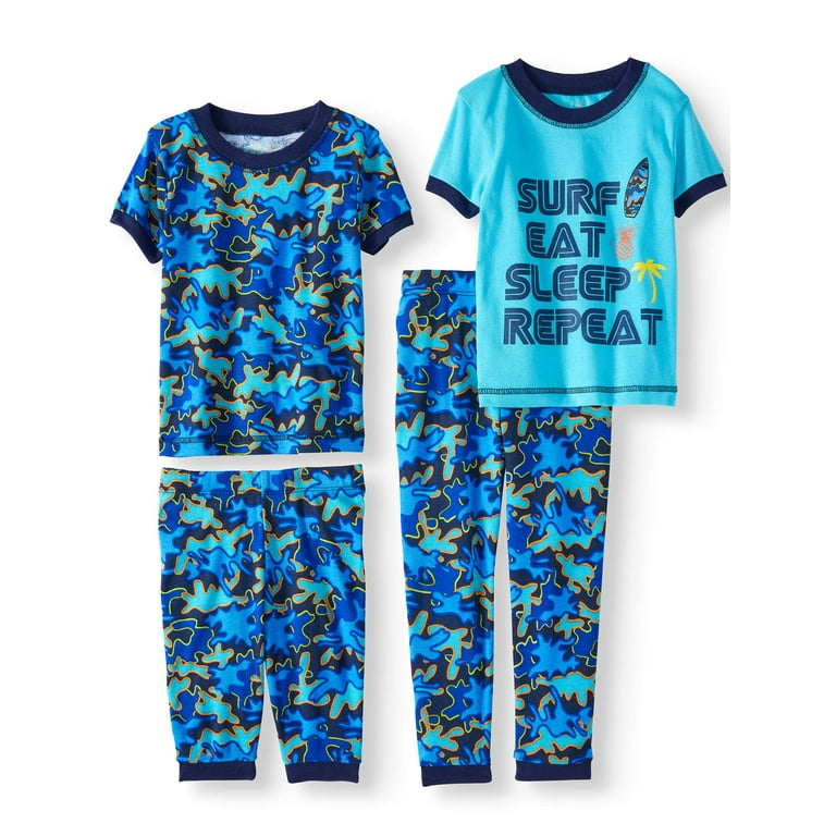 Boys Surf Eat Sleep Repeat 4 Piece Pajama Sleep Set Little Boy