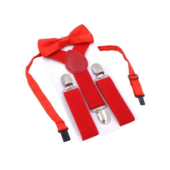 Boys Suspender Metal Clip Y Back Adjustable Elastic Suspenders Bow Tie Set for Kids
