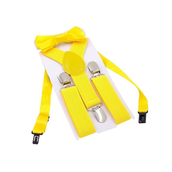 Boys Suspender Metal Clip Y Back Adjustable Elastic Suspenders Bow Tie Set for Kids