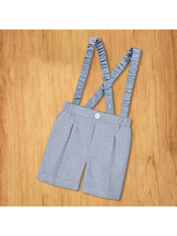 Boys' Suspenders Shorts,Summer New Striped Suit Style Performance Shorts for School, Formal Events, Stage Wear,Adjustable Straps for Toddlers and Elementary Students, Classic and Versatile Light Blue