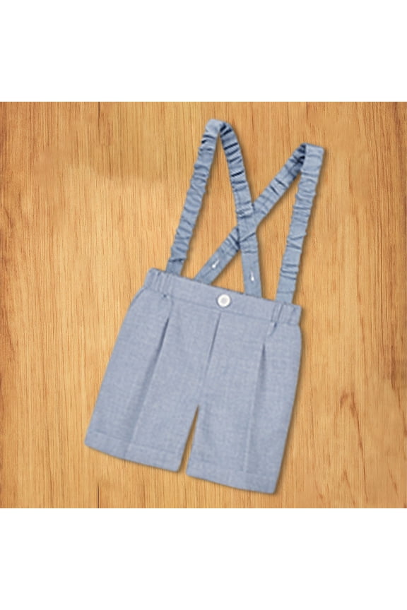 Boys' Suspenders Shorts,Summer New Striped Suit Style Performance Shorts for School, Formal Events, Stage Wear,Adjustable Straps for Toddlers and Elementary Students, Classic and Versatile Light Blue