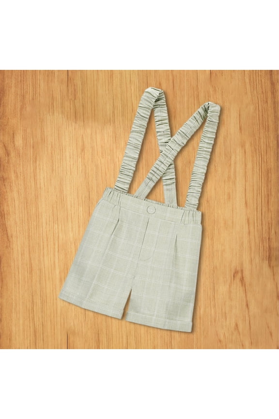 Boys' Suspenders Shorts,Summer New Striped Suit Style Performance Shorts for School,Formal Events, Stage Wear,Adjustable Straps for Toddlers and Elementary Students, Classic and Versatile Light Green