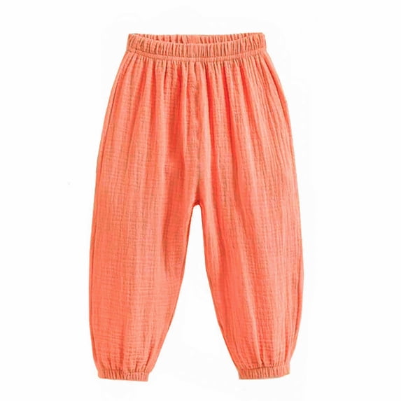 Boys SweatPants,Toddler Kids Elastic Waist Soft Linen Harem Long Summer Fall,Girls Sweatpants,Orange,2-3 Years